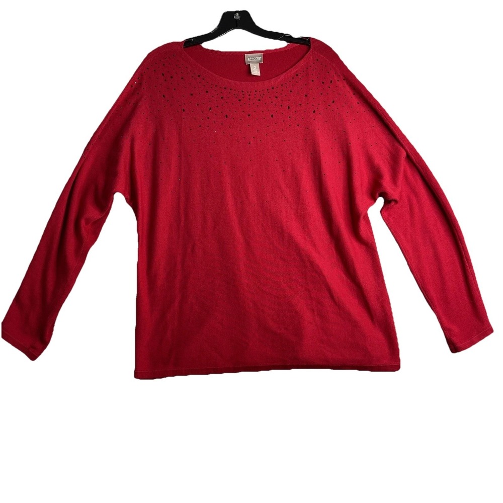 Chicos Embellished Sweater Womens Size 2 Large Long Sleeve Pullover Boat Neck